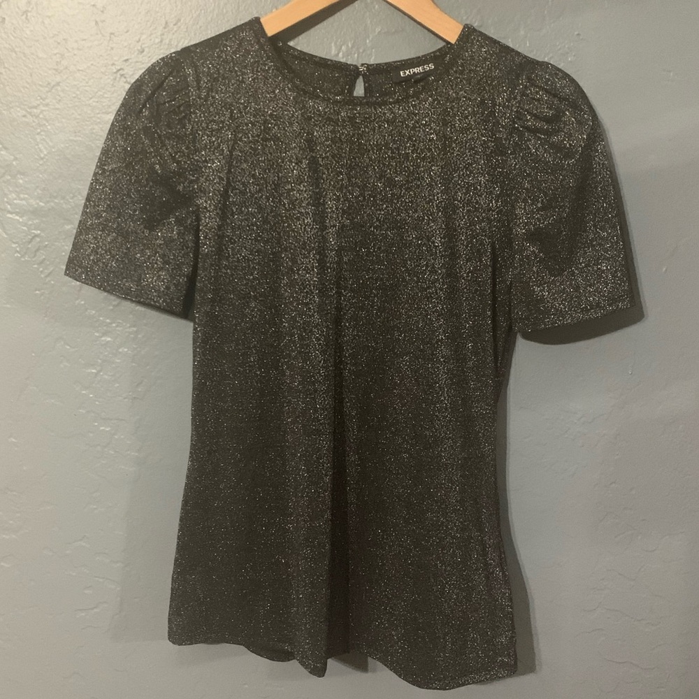 Puff Sleeve Black Metallic Blouse